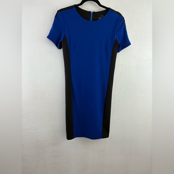 Aqua Colorblock Short Sleeve Ponte black and blue Knit Dress size M - Picture 1 of 6